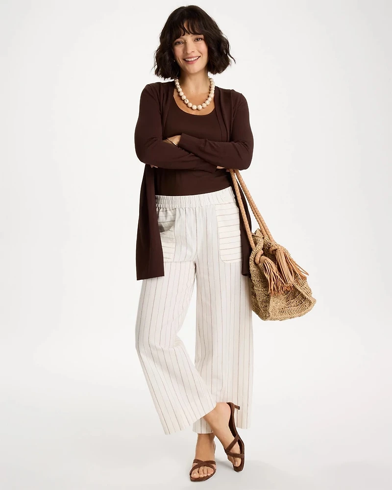 Pinstriped Linen-Cotton Crop Pant