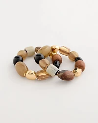 Stretch Set of Two Neutral Beaded Bracelets
