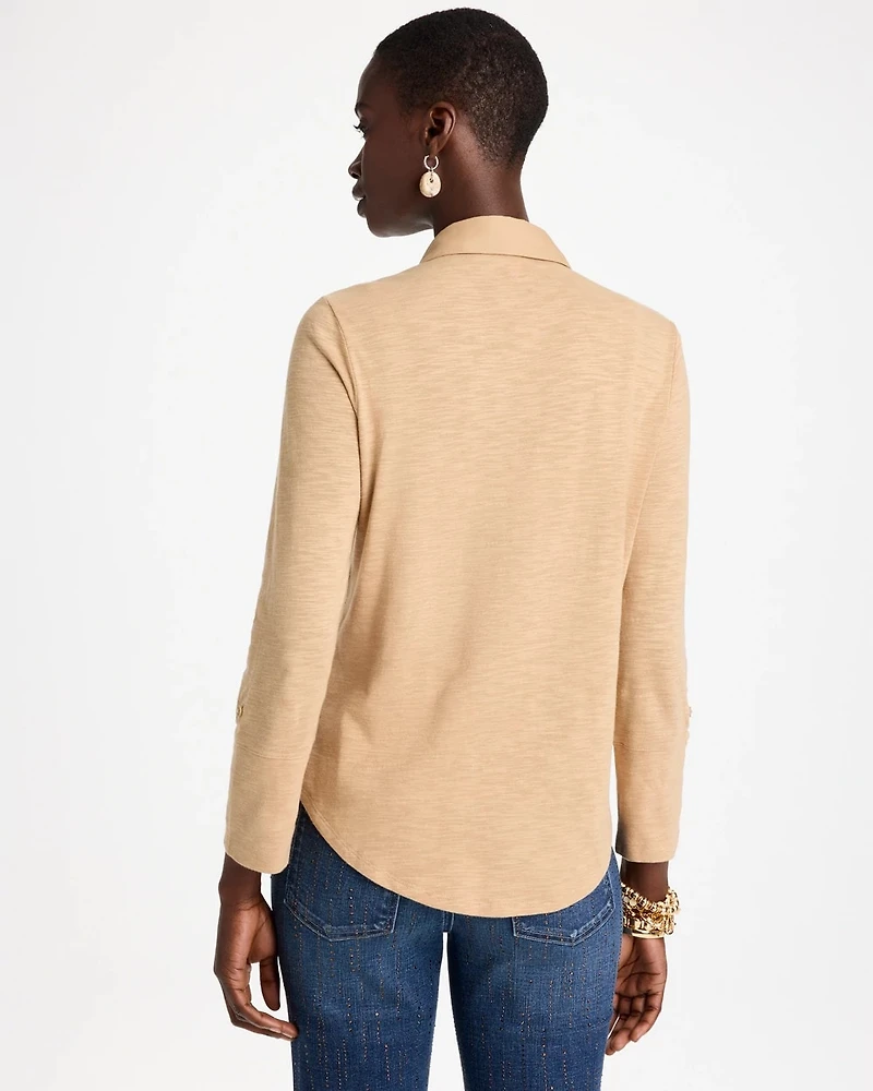 Button-Front Collared Henley Top