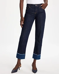 Girlfriend Frayed High-Rise Jeans