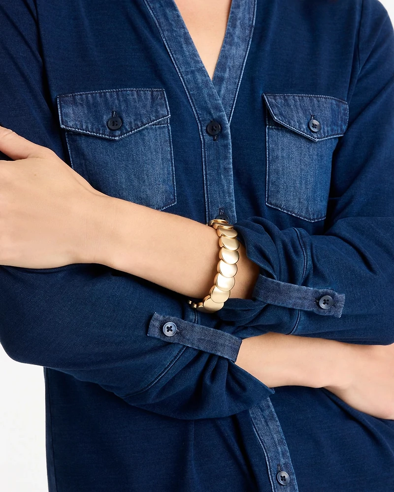 Indigo Knit Denim Henley Top