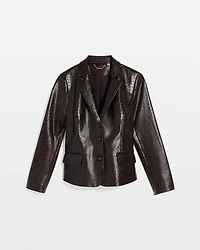 Faux Leather Crocodile-Embossed Blazer