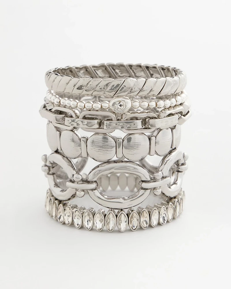 Silver Textured Circle Stretch Bracelet