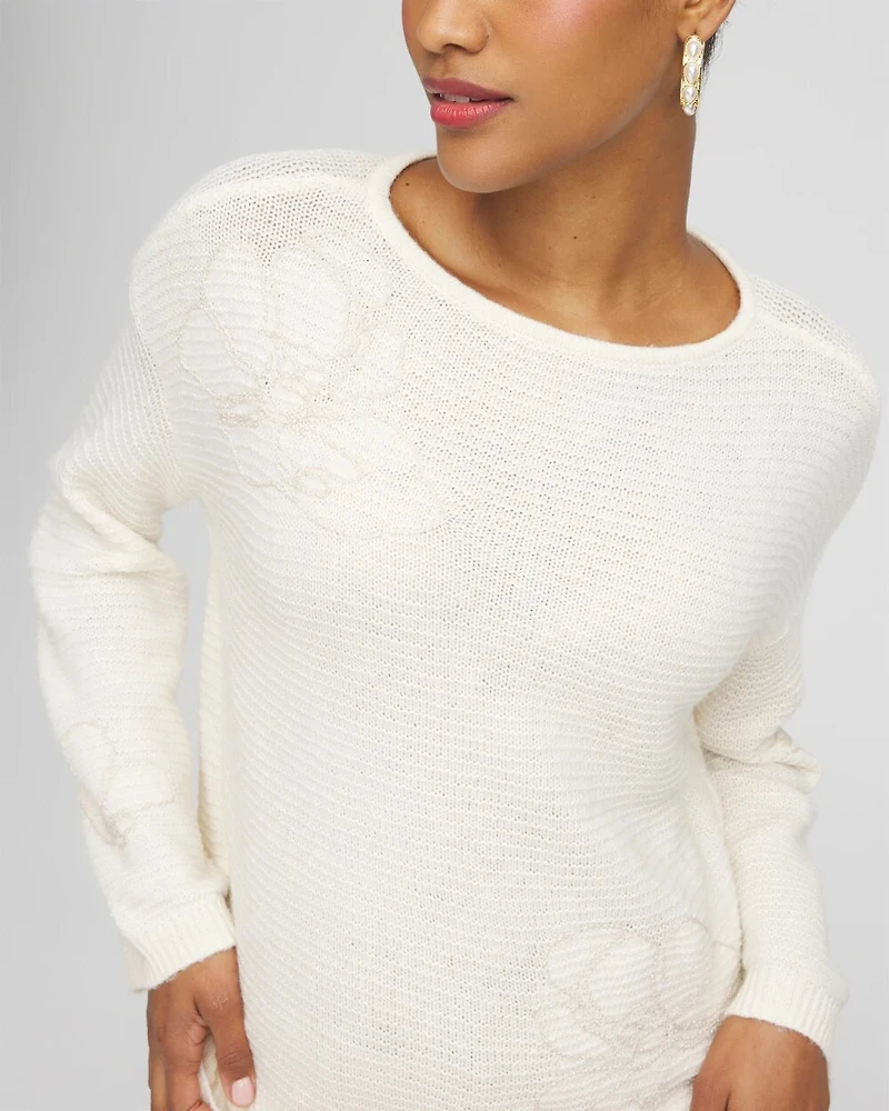 Tonal Embroidered Boatneck Pullover Sweater