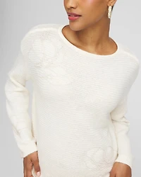 Tonal Embroidered Boatneck Pullover Sweater
