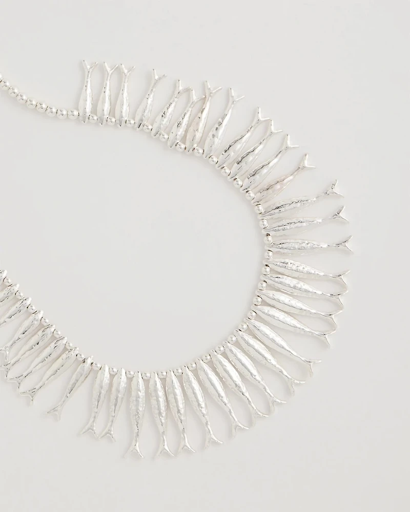 Silvertone Fish Collar Necklace