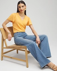 Linen Embroidered Flutter Sleeve Top