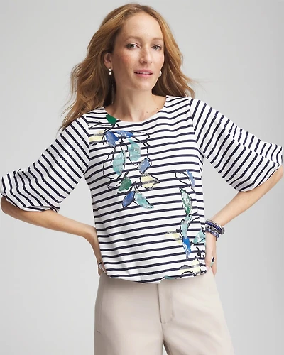 Embellished Striped Bubble Hem Top