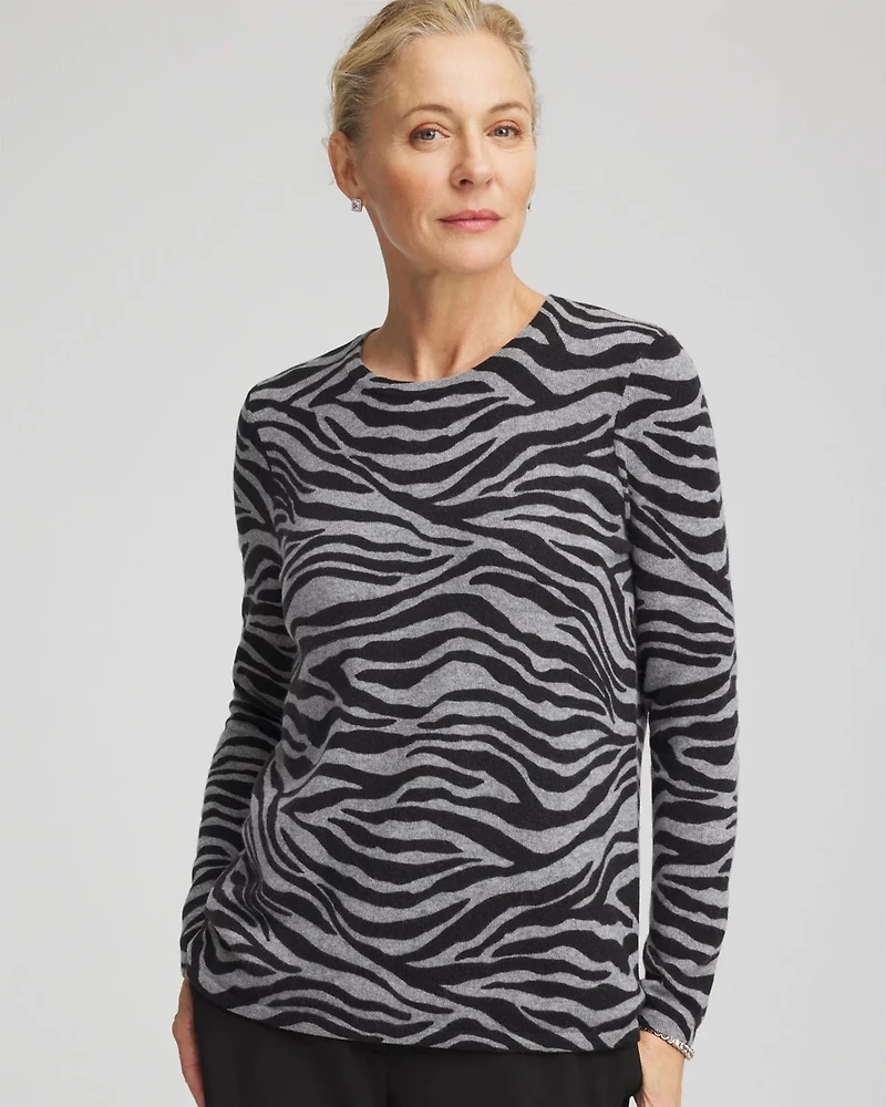 Cashmere Zebra Long-Sleeve Pullover Sweater