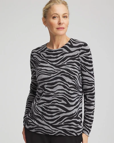 Cashmere Zebra Long-Sleeve Pullover Sweater