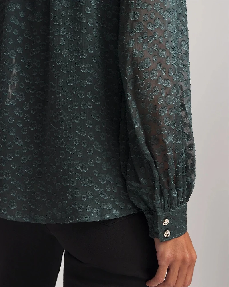 Clip-Dot Billow-Sleeve Blouse
