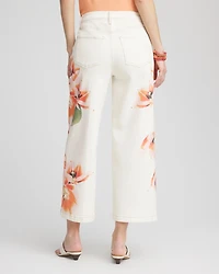 Floral High-Rise Wide-Leg Cropped Jeans