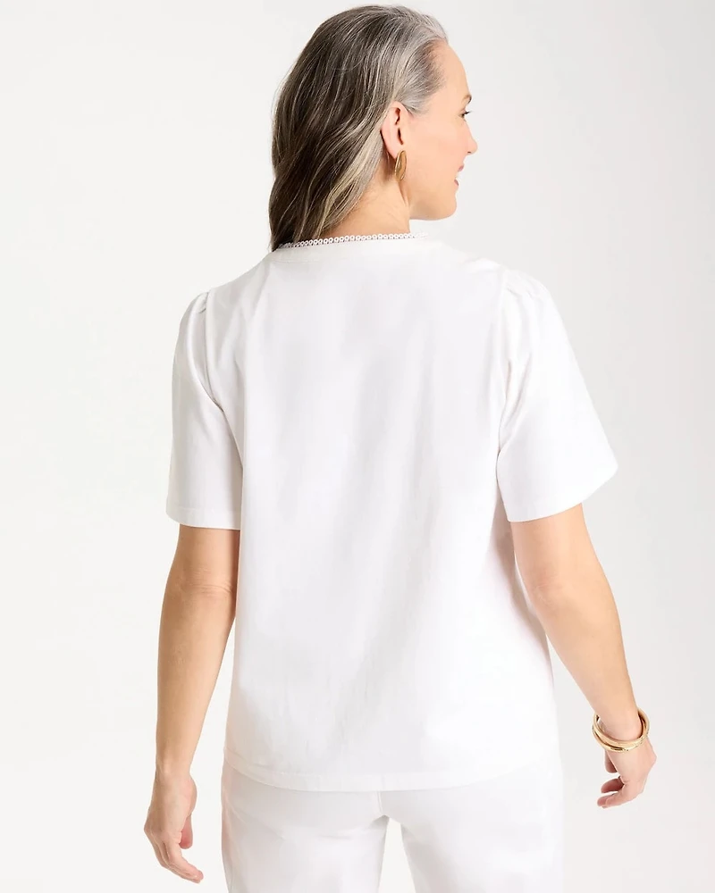 Embroidered Button-Front Tee