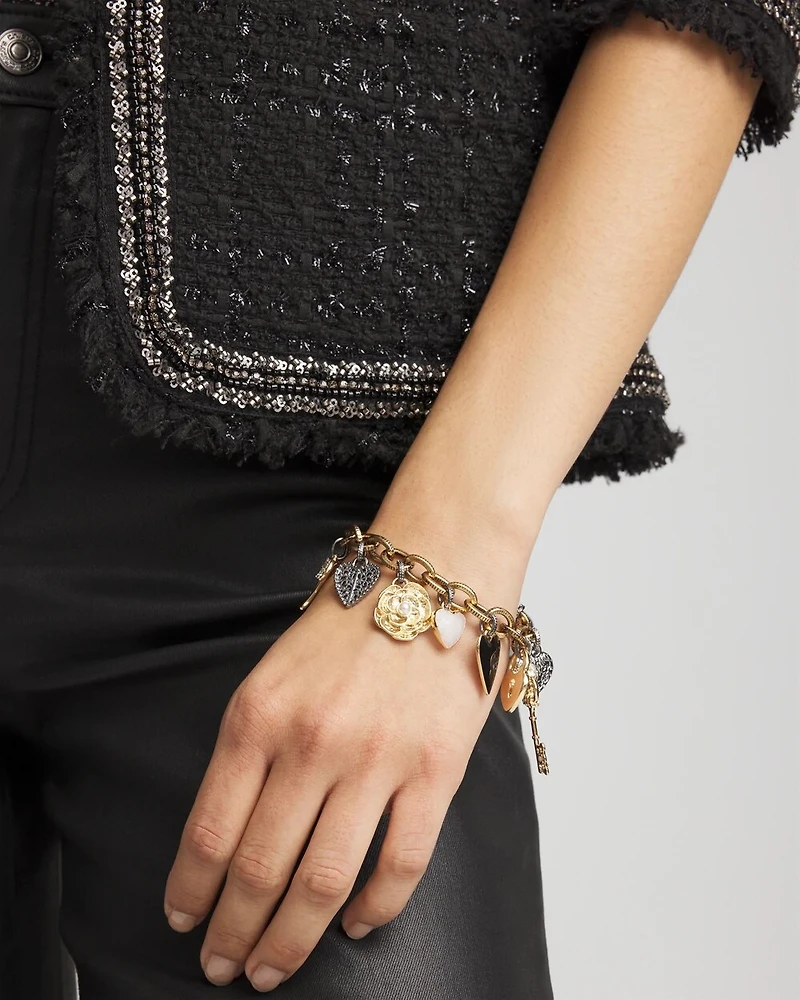Mixed-Metal Heart Charm Bracelet
