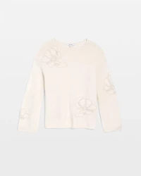 Tonal Embroidered Boatneck Pullover Sweater