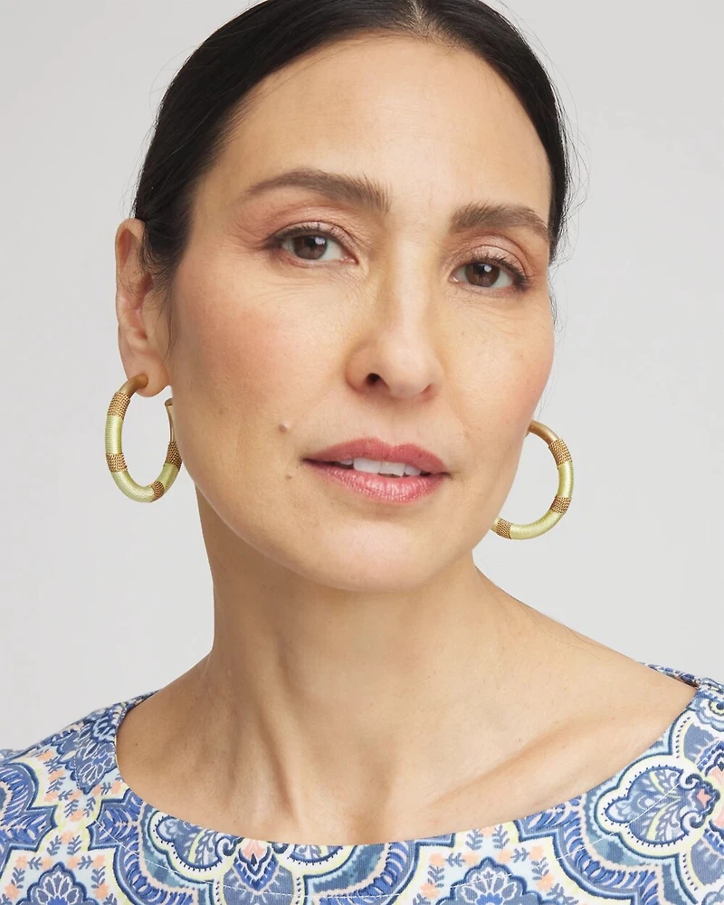No Droop® Green Thread Wrapped Hoop Earrings