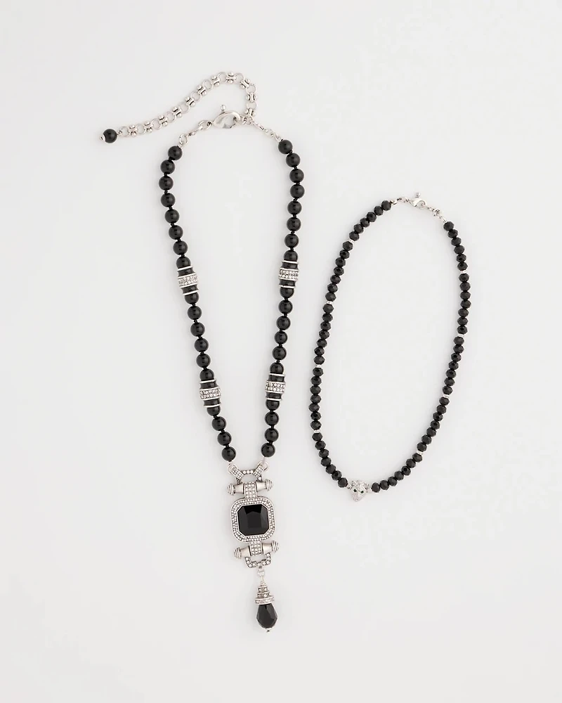 Convertible Black Bead Pendant Necklace