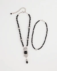 Convertible Black Bead Pendant Necklace