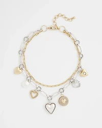 Mixed Metal Heart Charm Necklace
