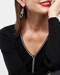 Caviar Trim V-Neck Pullover Sweater