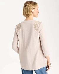 Embroidered 3/4 Sleeve Cardigan