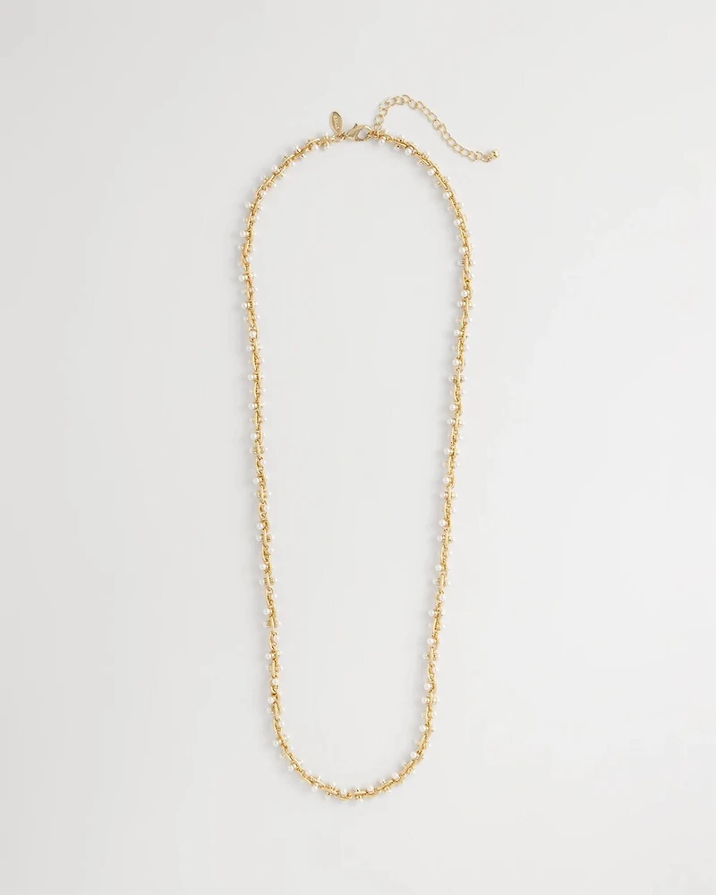 Faux Pearl Single-Strand Link Chain Necklace