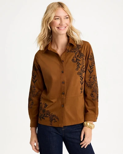 Embroidered Faux Suede Shirt