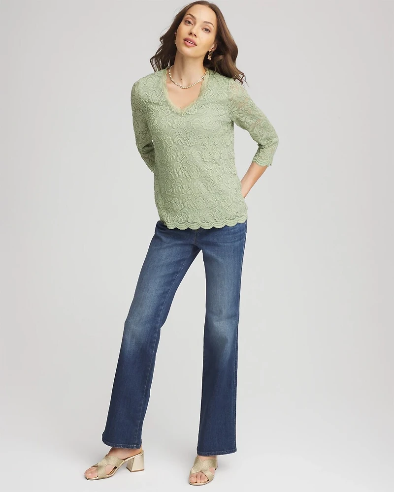 Lace Scallop-Hem Knit Tee