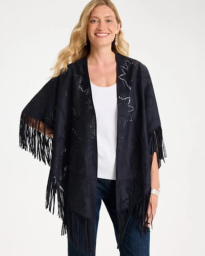 Cutout Faux Suede Fringe Ruana