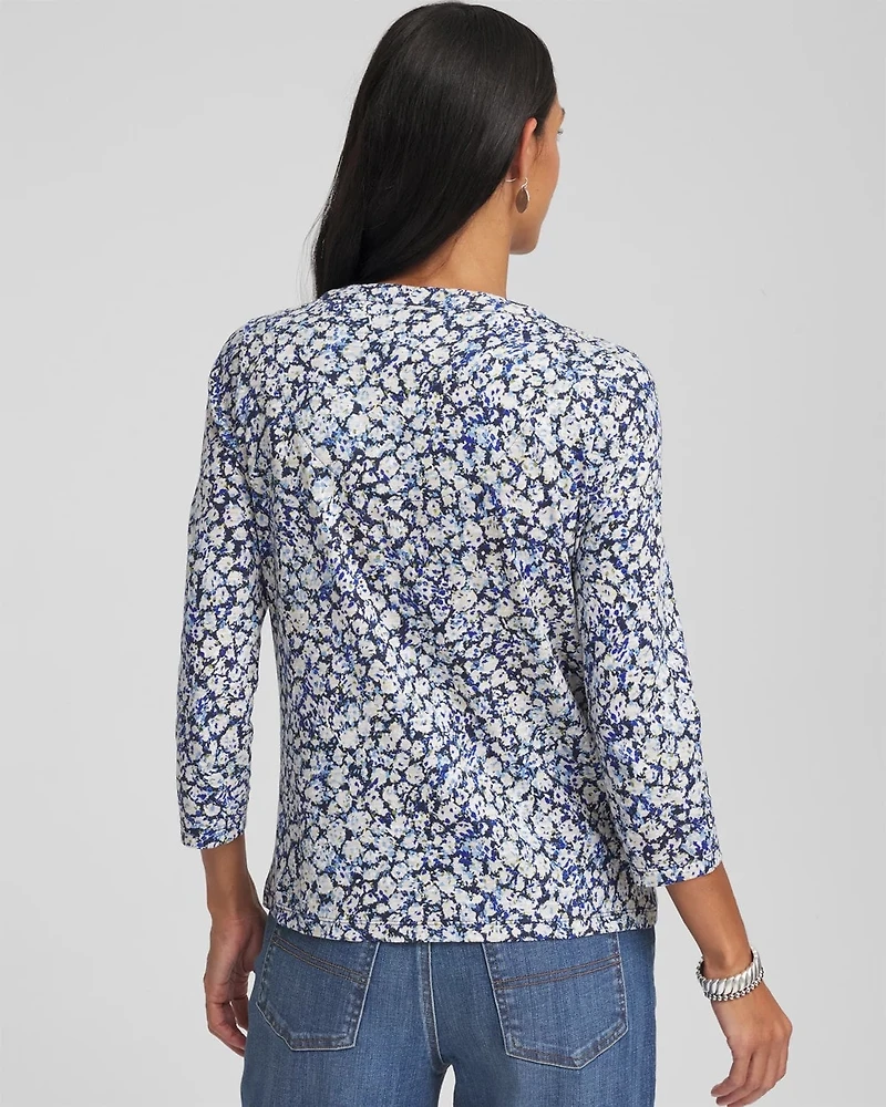 Printed Slub Splitneck Button Tee