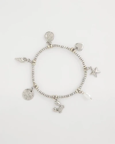 Beachy Silvertone Stretch Charm Bracelet