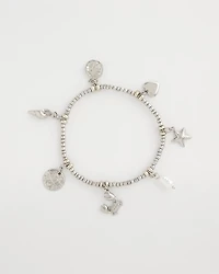 Beachy Silvertone Stretch Charm Bracelet