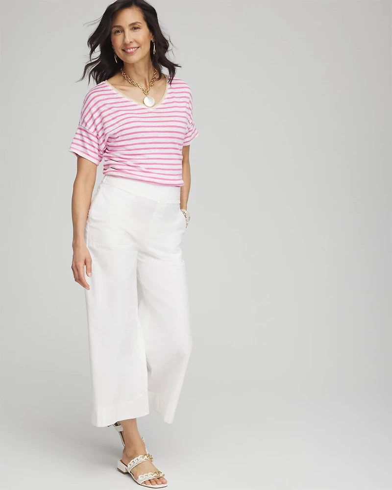 Pink Stripe Sweater Trim Linen Tee