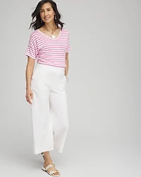 Pink Stripe Sweater Trim Linen Tee