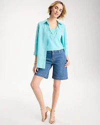 Striped Denim Trouser Shorts