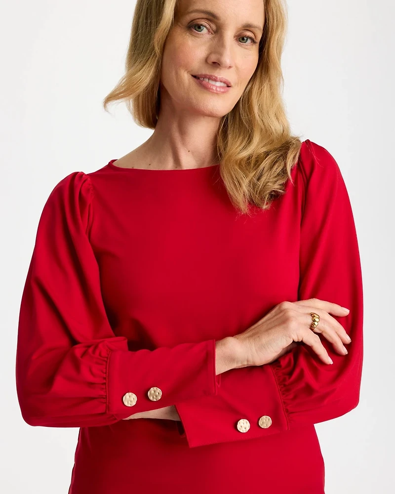 Soft-Stretch Button Cuff Top