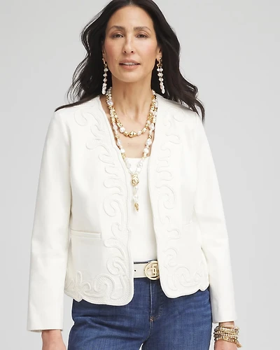 Collarless Soutache-Trim Jacket