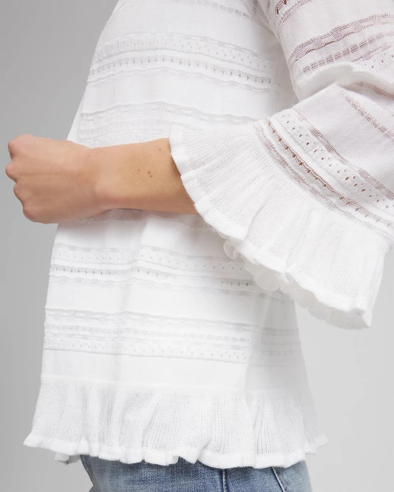 Pointelle Open Front Cardigan Sweater