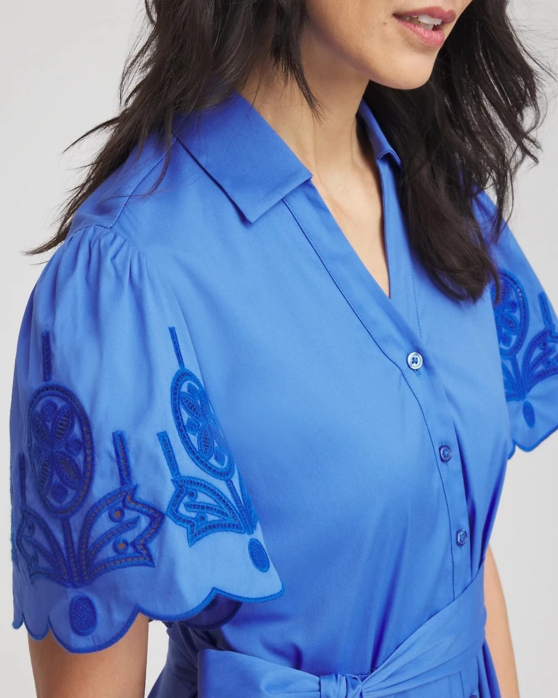 Belted Embroidered Midi Shirtdress