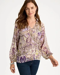 Georgette Ruffle Neck Paisley Blouse