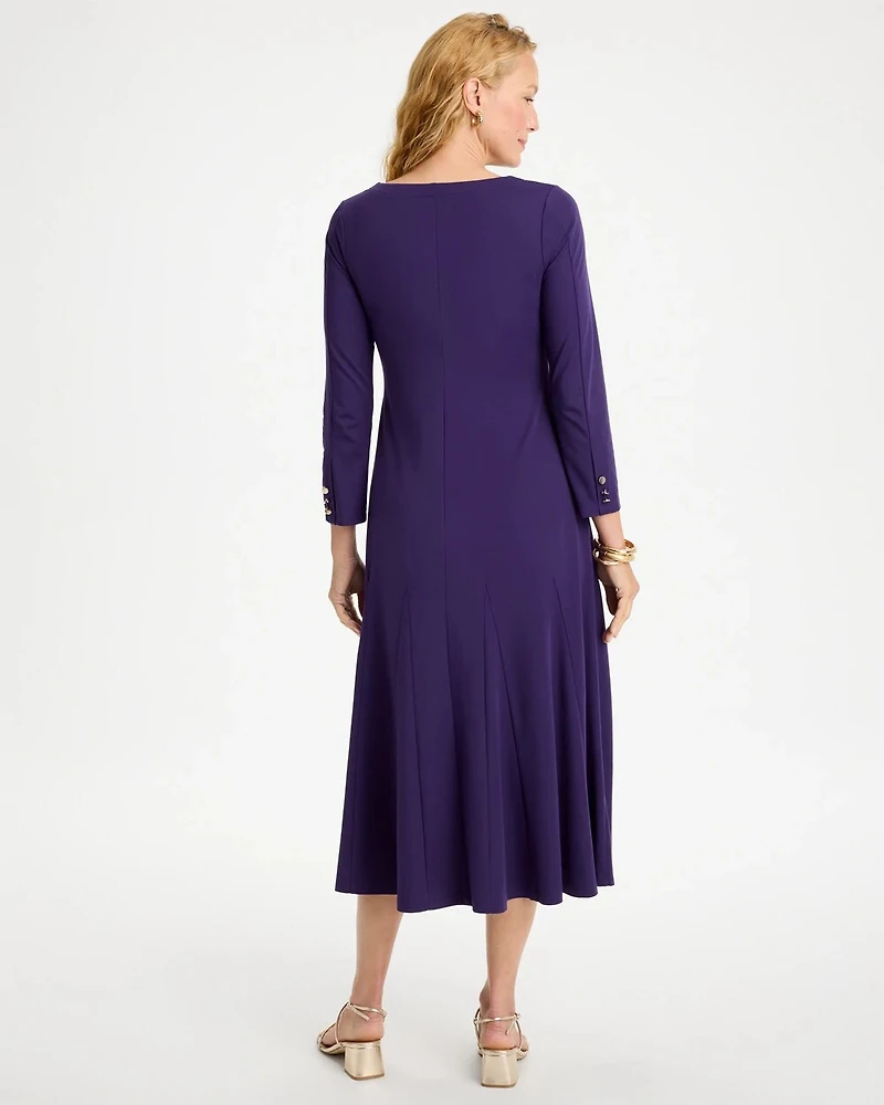 Ponte Godet Long-Sleeve Dress