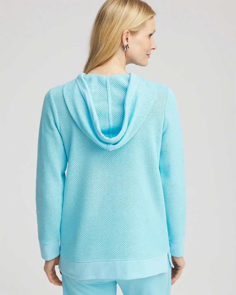 Zenergy® Crochet Knit Hooded Pullover Top
