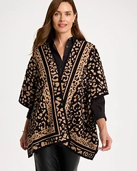 Tipped Animal Jacquard Reversible Ruana