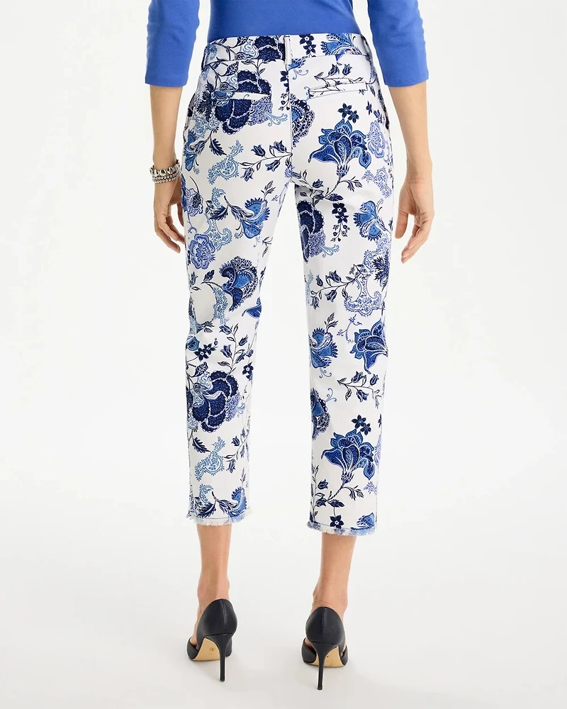 Printed Relaxed Boyfriend Chino Fray Crop Pants