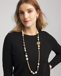 Gold Pearl Long Single-Strand Necklace
