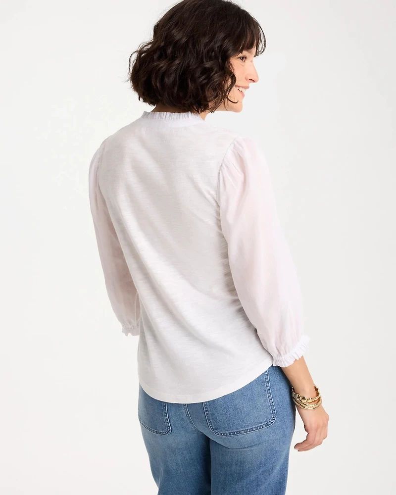 Ruffled V-Neck 3/4 Sleeve Top
