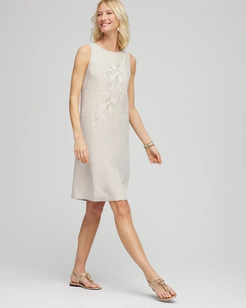 Linen Sleeveless Beaded Dress