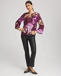 Printed Pleated V-Neck Tee