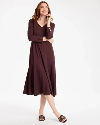 Ponte Cotton Godet Midi Dress