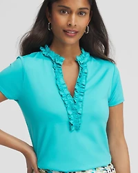 Zenergy® UPF Blue Ruffle Neck Top